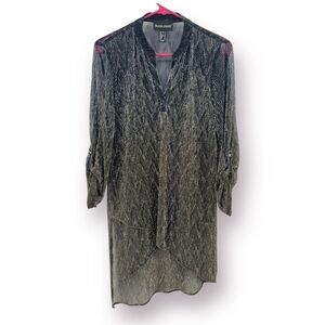 Frank Lyman Design Sheer Asymmetrical Tunic | Black & Silver | Size 2